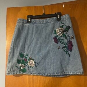 H&M embroidered denim skirt